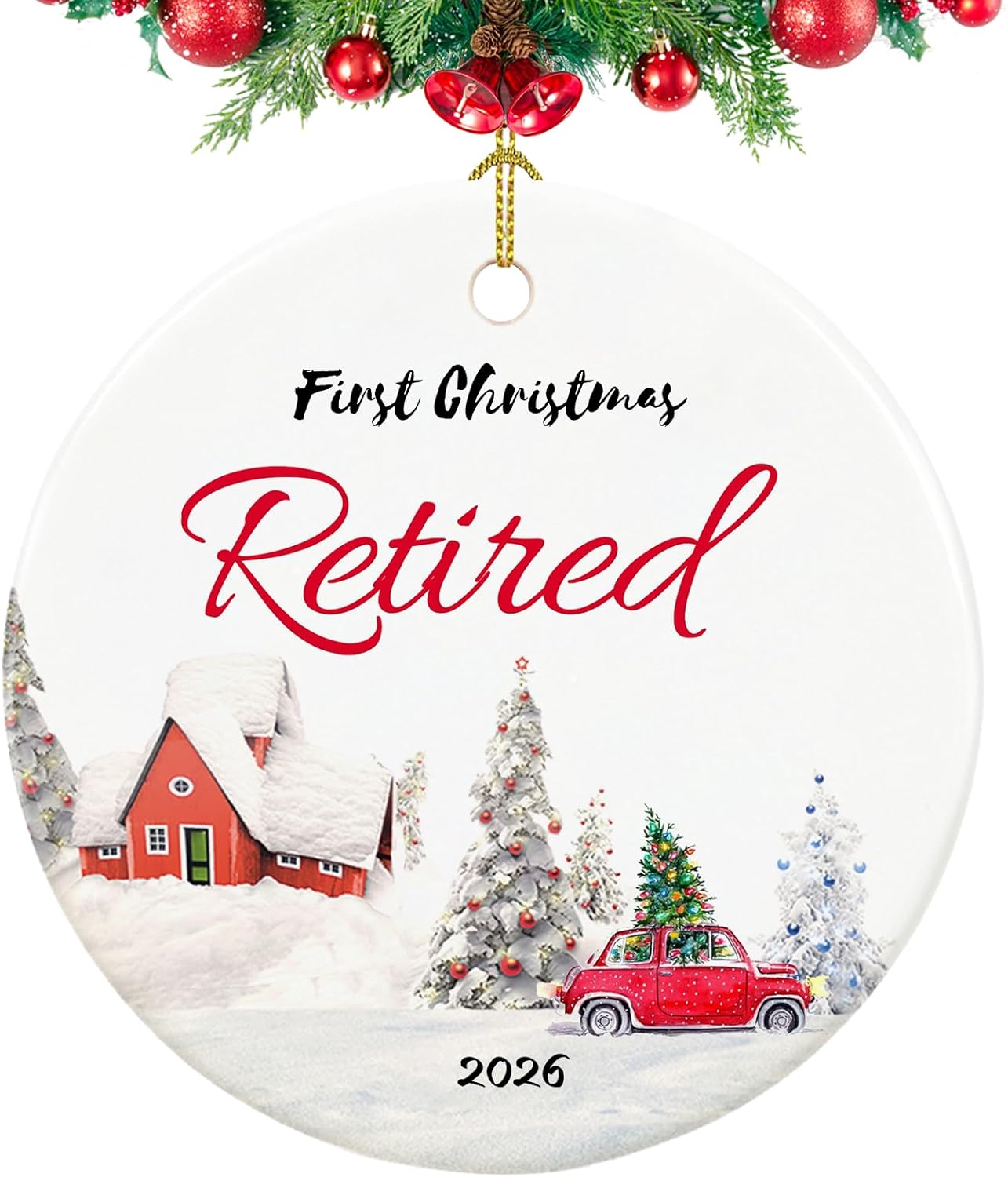 Retirement Ornament 2026, First Christmas Retired Ornament 2026, Retirement Gifts for Women,Coworker,Teacher,Nurse, 2.9" Ceramic Retired Christmas Ornaments