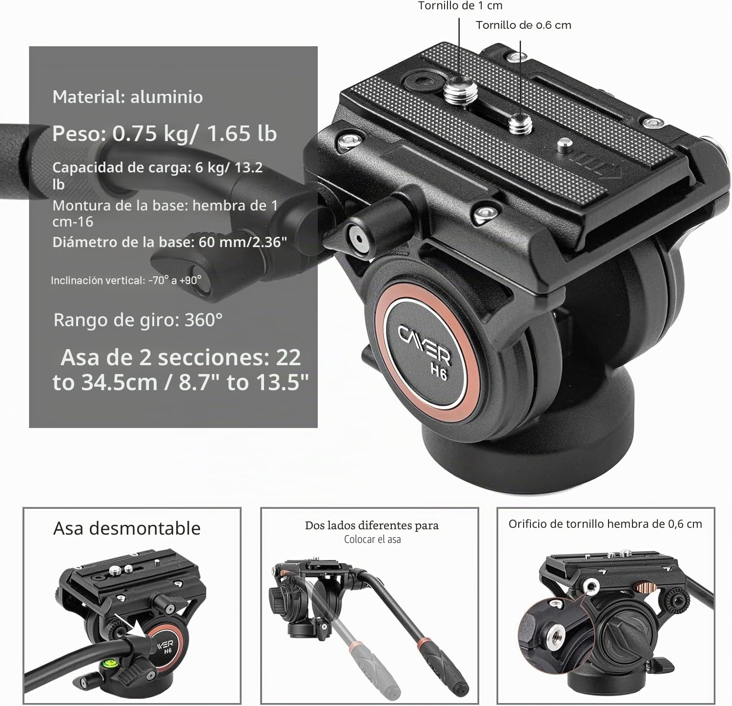 Cayer CF2451 Trípode de Video de Fibra de Carbono de 74 Pulgadas con Cabezal de Arrastre Fluido, trípode Compacto de 4 Secciones DSLR Convertible a monopié, para cámara Canon Nikon Sony DSLR