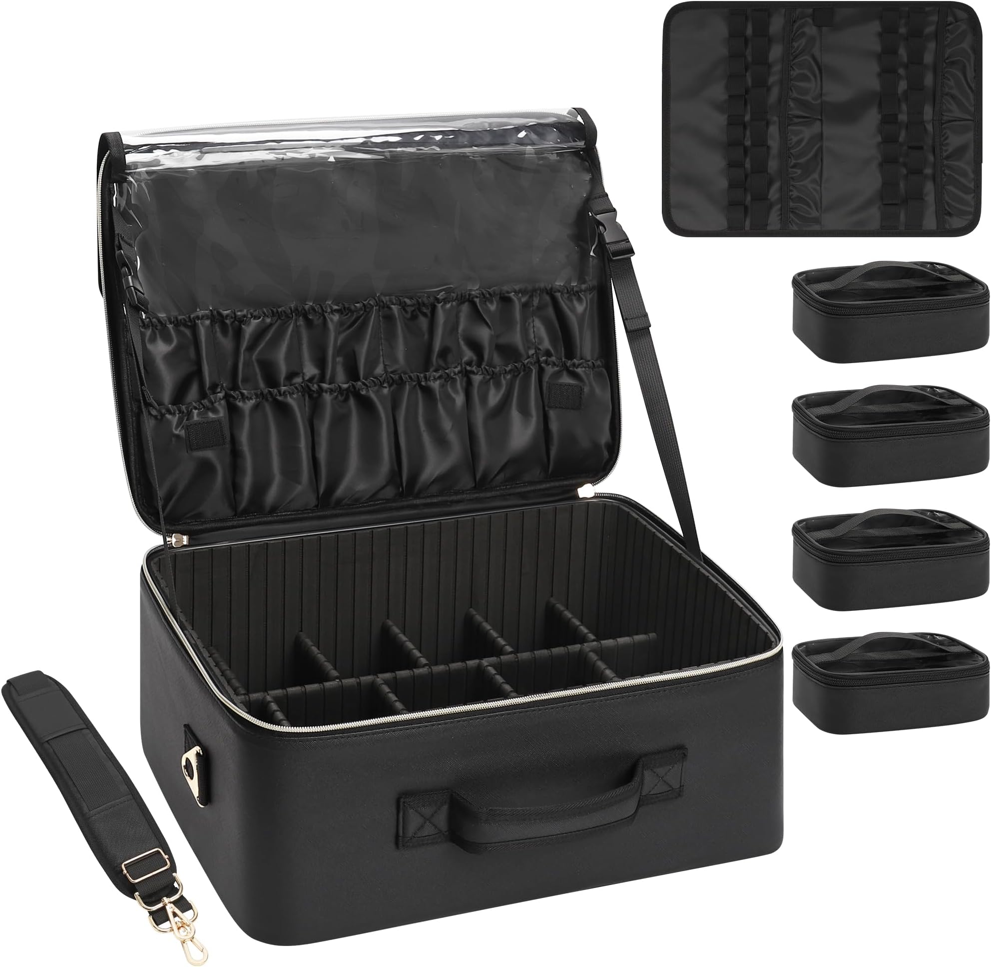 Relavel Makeup Bag XL Extra Large Makeup Case, Pro Makeup Artist Kit Professional Makeup Travel Case Large Cosmetic Organizer Train Case Waterproof with Adjustable Shoulder Straps and Dividers, A