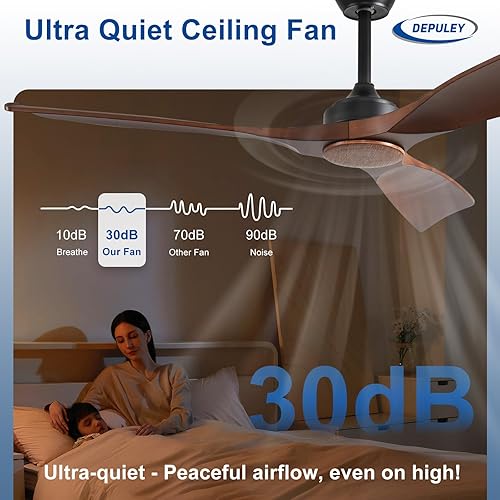 Miniatura 5 de Depuley Ventilador de techo sin luz 52 pulgadas 3 aspas ventiladores interiores y exteriores para patios - Ventilador de techo de nogal sin luz
