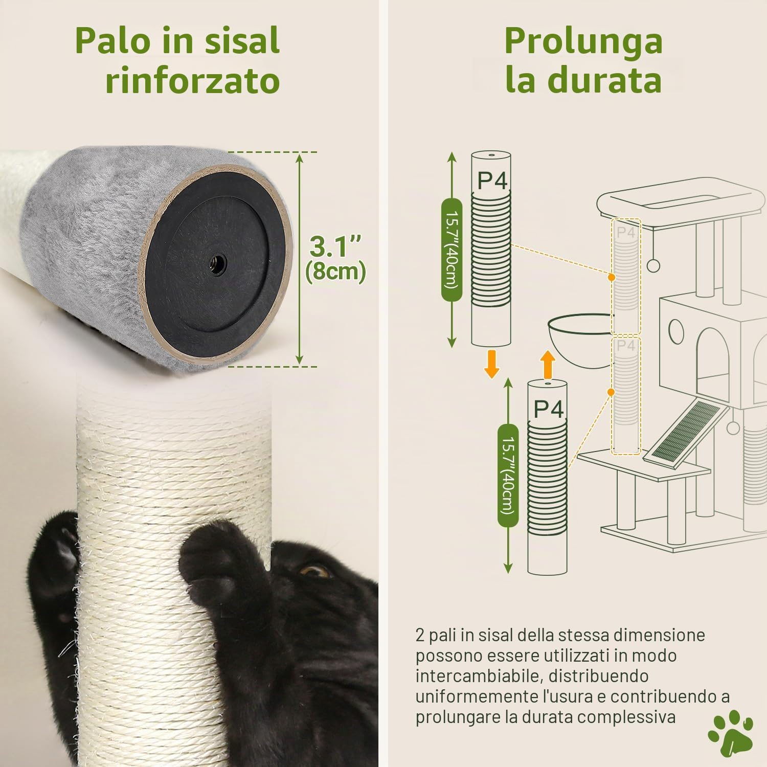Globlazer Tiragraffi per Gatti con Grandi Grotte Cesto Imbottiti Piattaforma Rampa Graffiatura Sisal Peluche Giocattoli, Stabile Albero Tiragraffi Alto 116 cm per Gatti Grandi (S45, Grigio Chiaro)