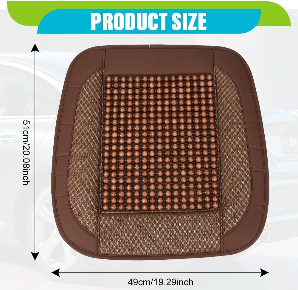 JSCARLIFE Natural Wood Bead Seat Cover Pad Mat Comfy Cool Summer Massage Car Seat Cushion (Square) for Truck,RV,Pickup,Office Chair Cover (Brown)
