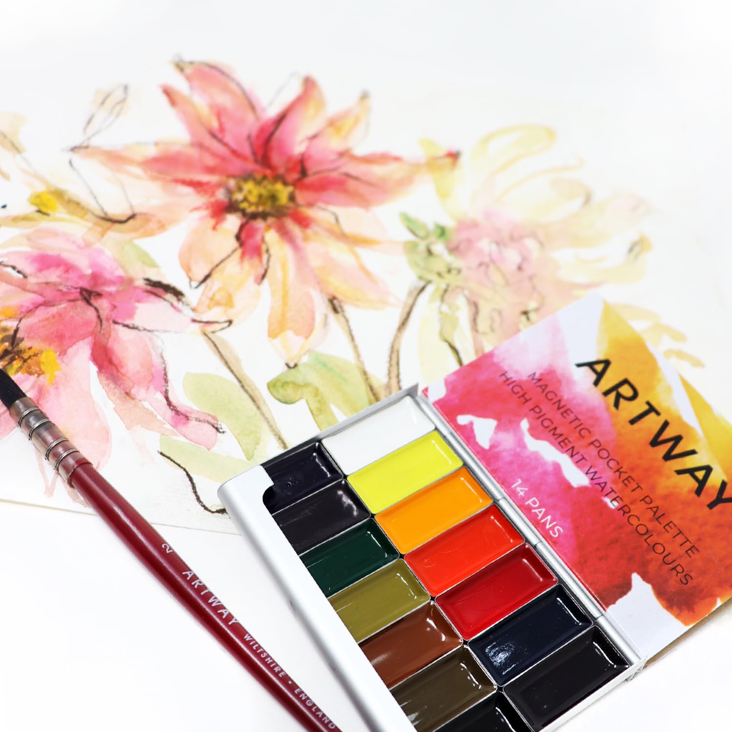 Artway Pocket Palette Ensemble de Peintures Aquarelle 14 Mini Godets Haute Pigmentation