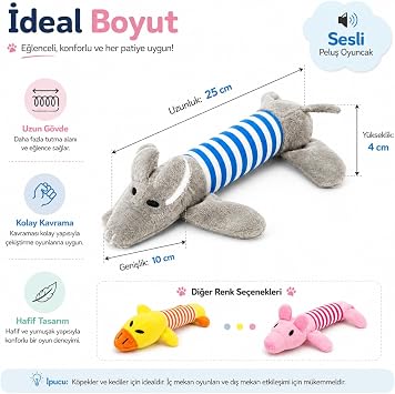 Peluş Ördek Kedi Köpek Oyuncağı - Isırınca Ses Çıkaran İnteraktif Oyun Arkadaşı - Yumuşak Dokulu Çizgili Tasarım - Yavru ve Yetişkin Evcil Hayvanlar İçin - 25 x 10 x 4 cm - Sarı Turuncu