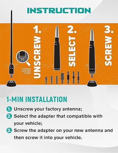 Miniatura 4 de Northyun Antena corta para automóvil, camión, antena de repuesto para automóvil, mástil, antena de radio para automóvil, compatible con Ford F150