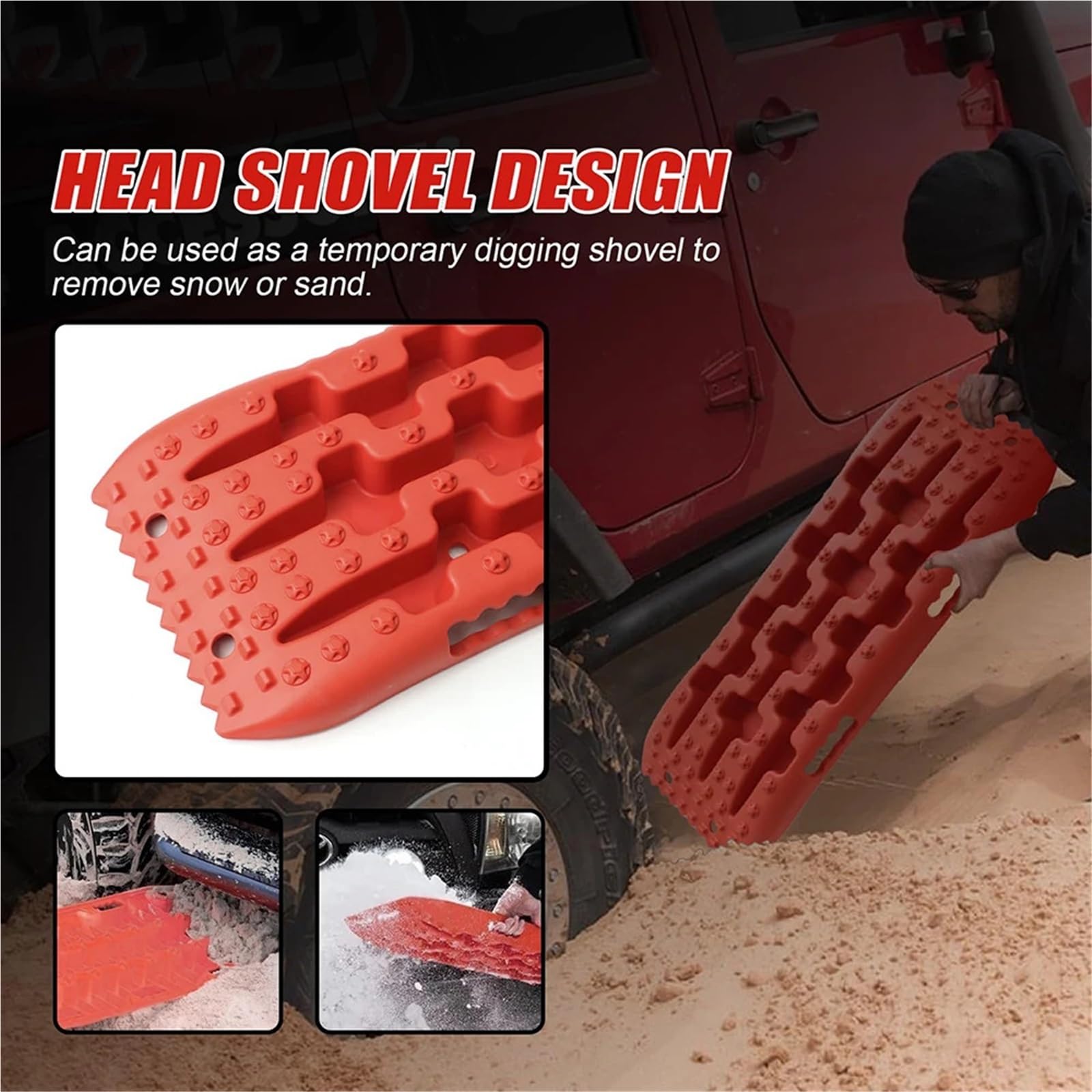 Tavola di trazione per il soccorso stradale, Rampa antiscivolo for rilascio pneumatici da 2 pezzi 104x27 cm Tavole di trazione Tappetino for cingoli recupero(Red)