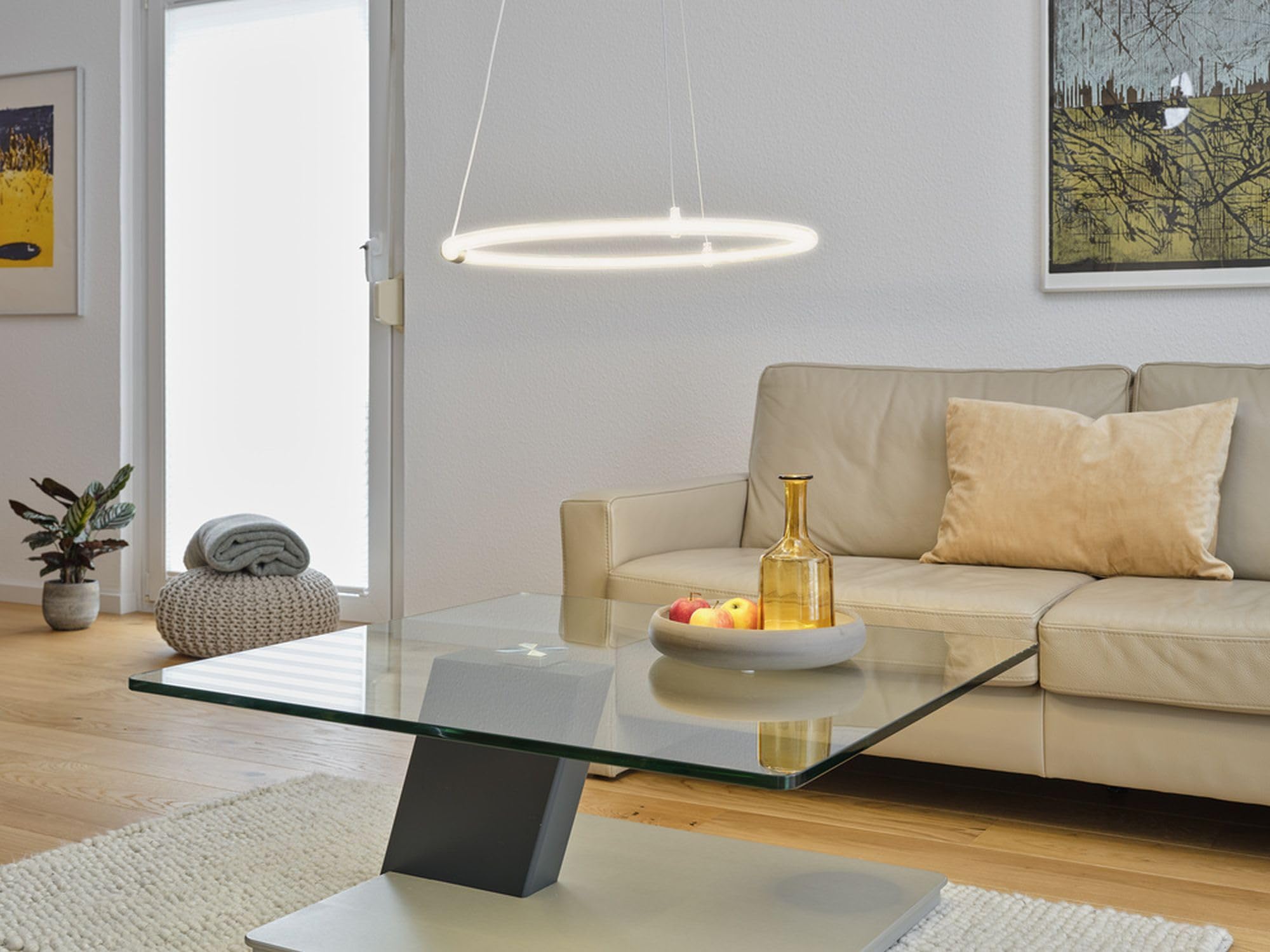 Osram Decor Aura - Lampadario a sospensione in policarbonato curvo con LED e filamento, 18 W, 2000 lm, 3000 K, 830 luce bianca calda, dimmerabile, grigio scuro, plastica (PC), 498 mm, IP20