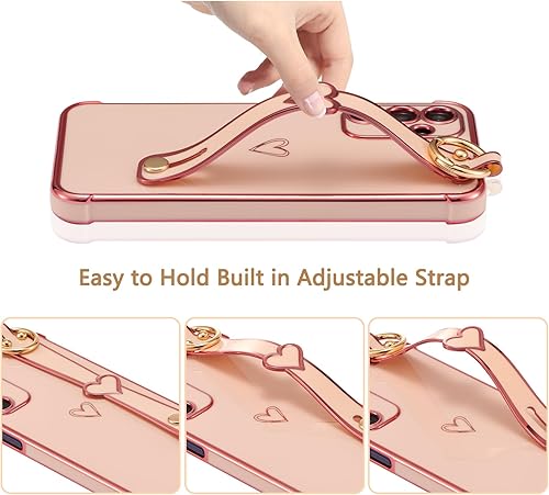 Vista 199 de ZTOFERA Funda para Samsung Galaxy S22 Plus 5G con correa para la muñeca, bonito borde chapado de lujo, patrón de corazones de amor para niñas y Azul