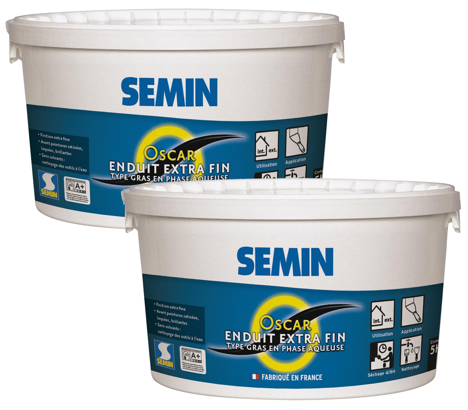 SEMIN OSCAR Enduit de Finition Extra Fin en Pâte – 2 X 5 kg – Prêt à l'Emploi – Intérieur & Extérieur – Lissage Ultra Fin Murs et Plafonds – Idéal Pièces Humides – Peinture & Papier Peint