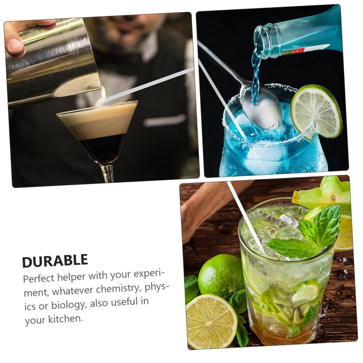 Garneck Cocktail Stirrer Cocktail Beverage Stir Sticks 10pcs Glass Mixing Sticks Smooth Ends Heat