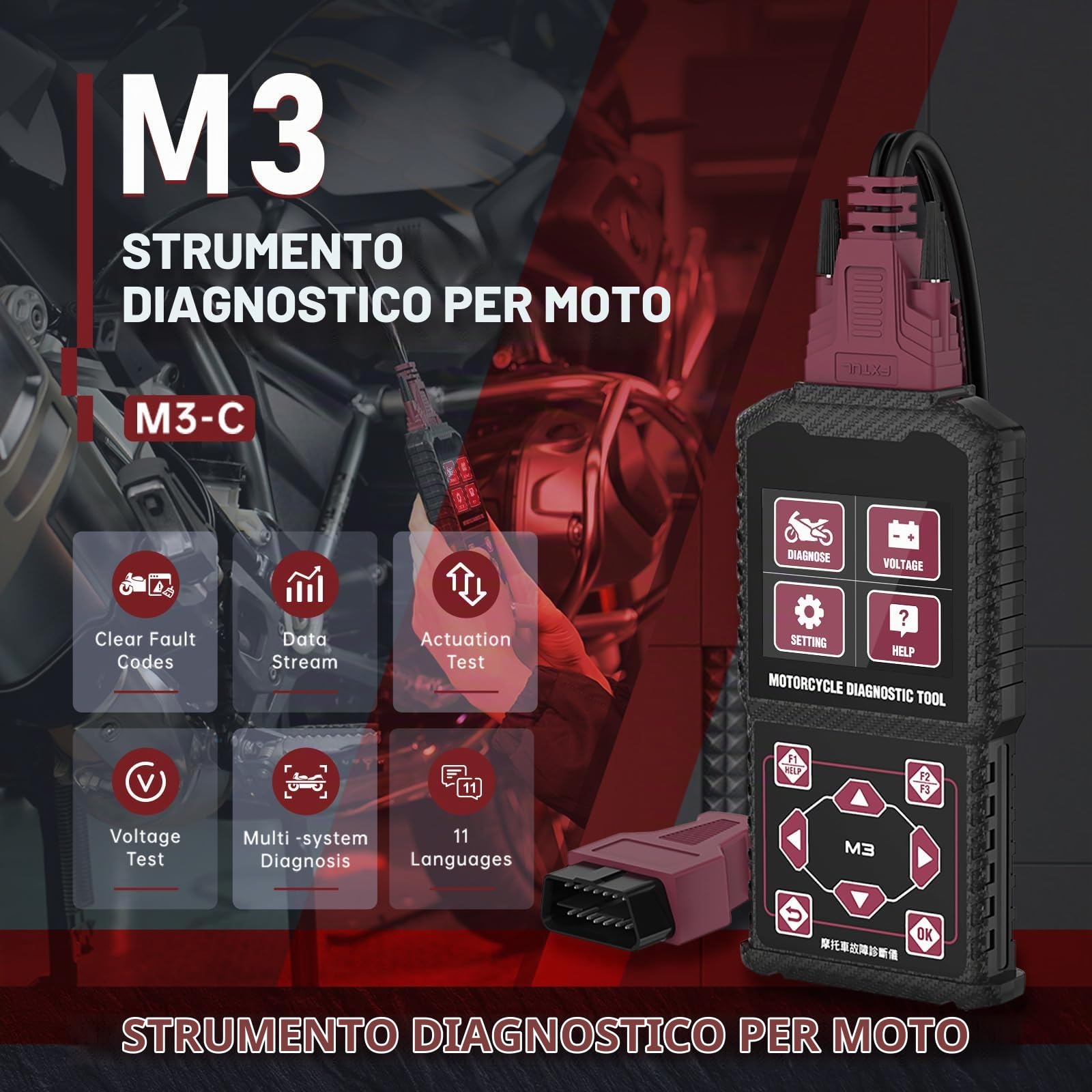 Strumenti di misurazione dei Test diagnostici del Sistema motociclistico OBDII Lettori di Codici di guasto del Motociclo Strumenti di scansione Adatti per Suzuki 6P / 4P, Vespa, EUROV, OBDII 16P