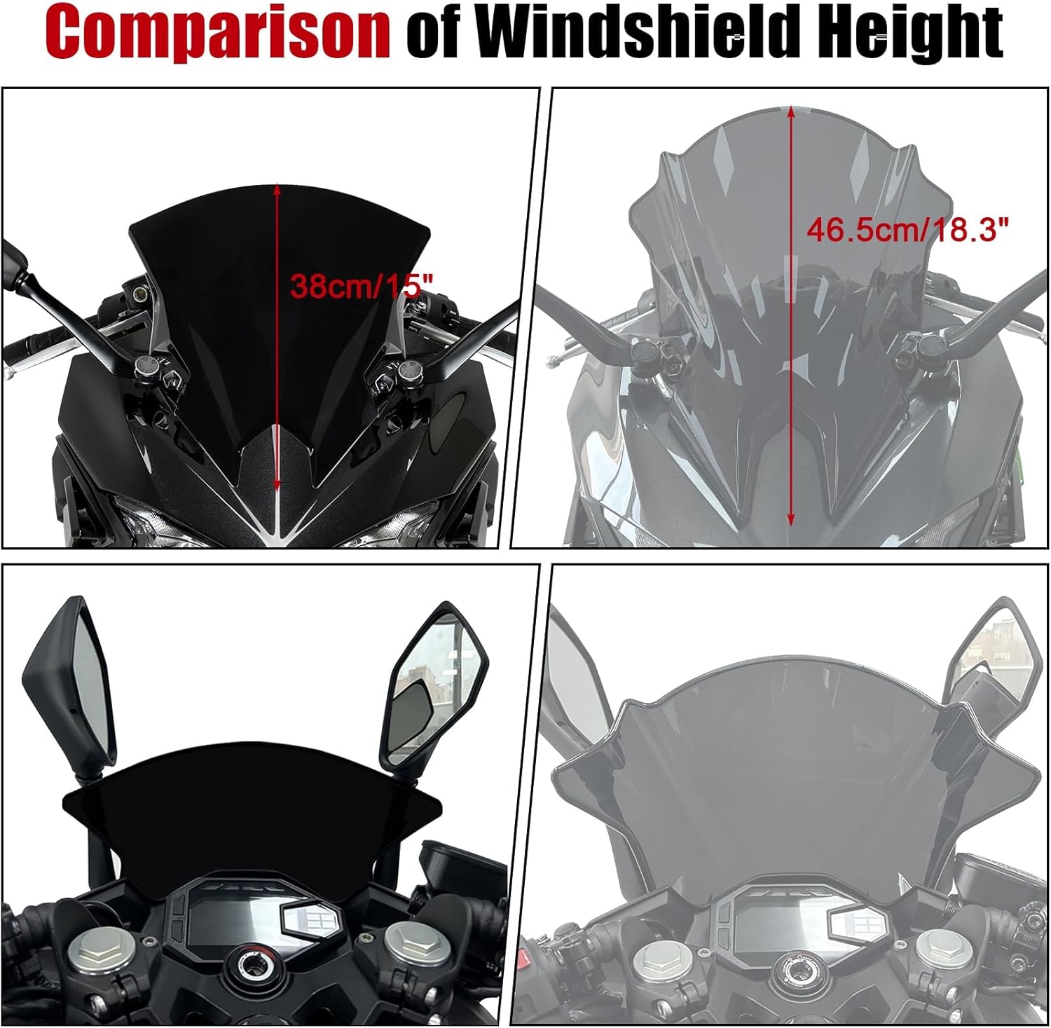 Windshield for NINJA500 SE 2024 2025 2026, PSLER Windscreen Double Bubble Wind Deflector Protector Fairing for NINJA500 SE Ninja 500 2024 2025 2026 (15" Black)