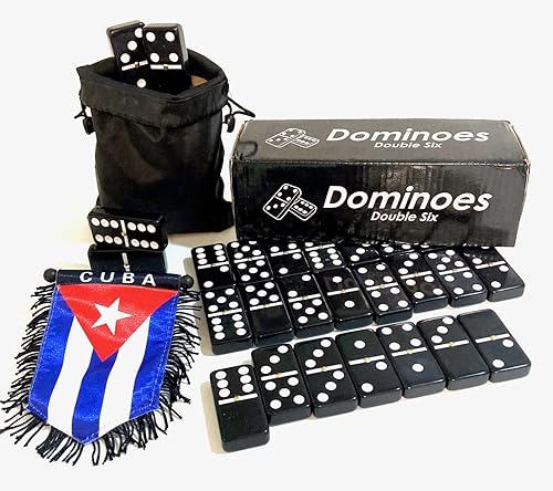 Miniatura 1 de PRK 14 Juego de dominó doble seis de Cuba con diseño de bandera cubana y bolsa de almacenamiento, abraza la herencia cubana y el juego clásico