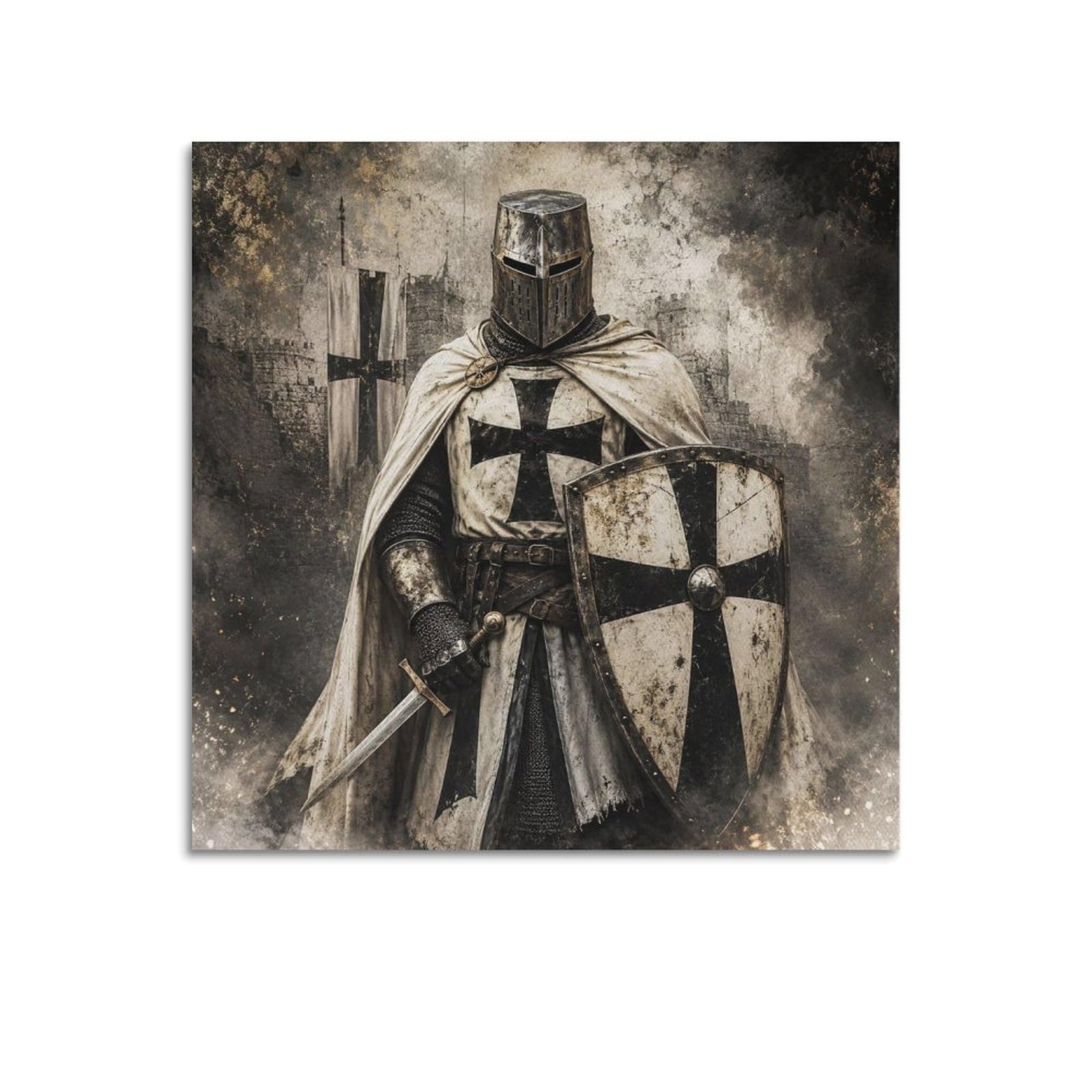 XKUGA Teutonic Knight Cloak Black Cross Gothic Poster Medieval Armor Modern Decorative Canvas Prints - Ideal Wall Art for Family, Man Cave, Game Room, Boys & Girls Bedroom 16x16inch(40x40cm)