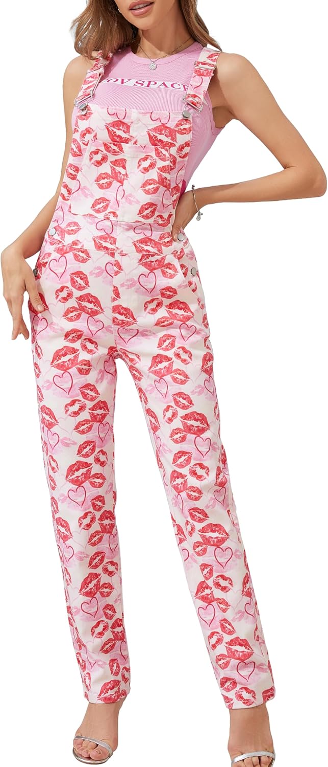 Bindefon Overalls for Women Fashion Festival Jumpsuits Bib Coveralls Printed Pants White Elephant Gifts