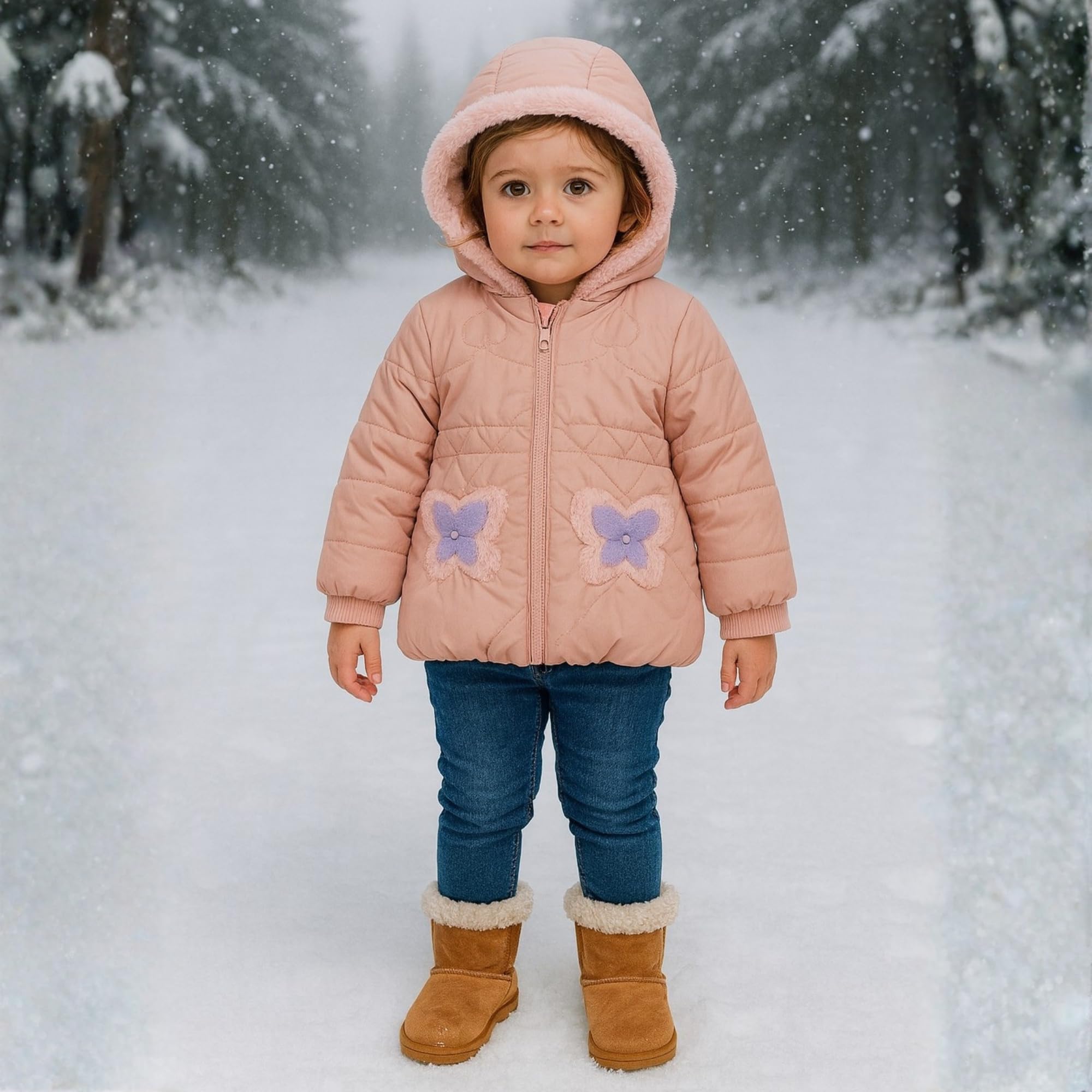 LITTLE GINNIE Winter Quilted Jacket for Baby Girls - Light Peach | Hooded Puffer Jacket with Fleece Lining | Warm & Stylish Winter Wear | Regular Fit Polyester Jacket for Kids 2-3 Year 2