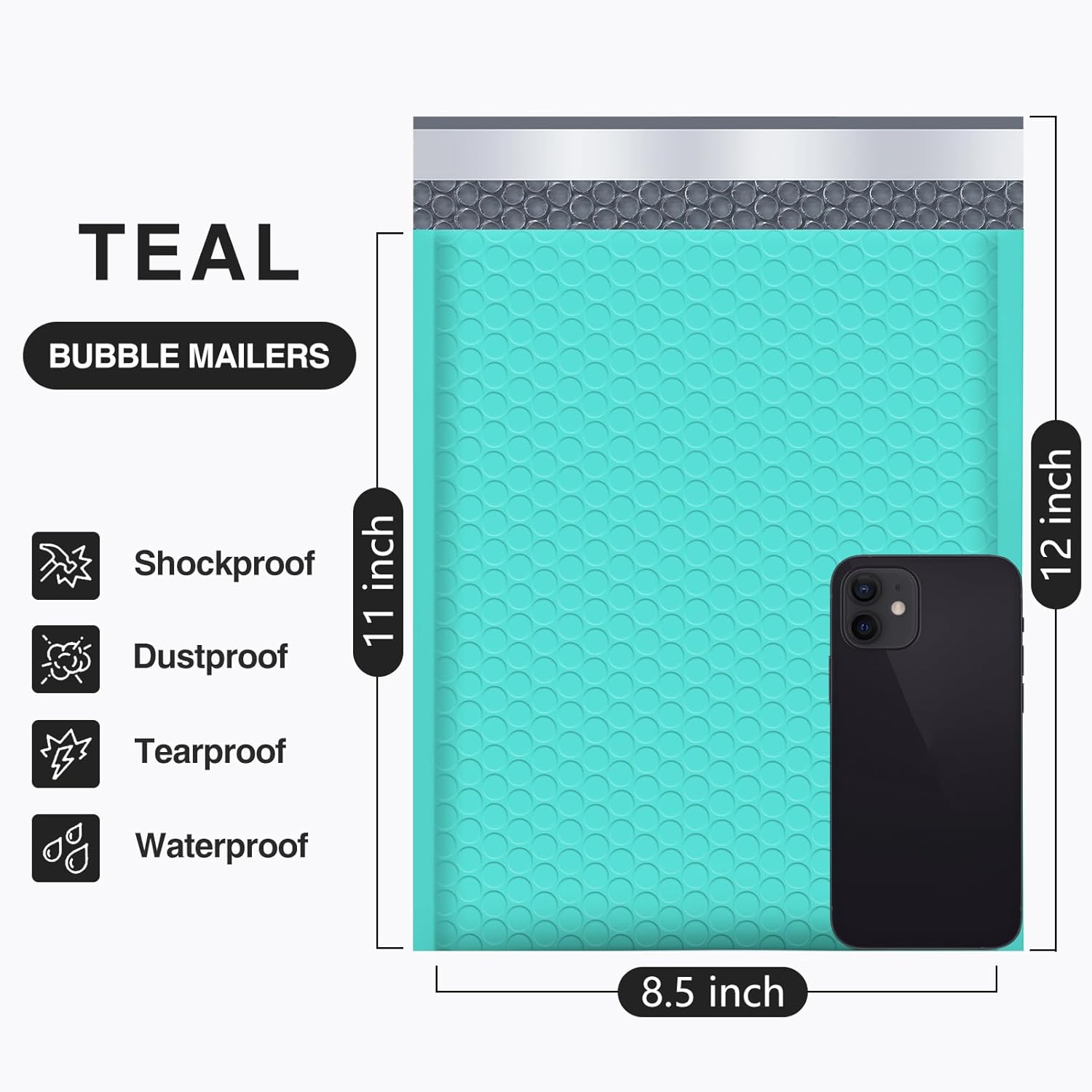 UCGOU Bubble Mailers 8.5x12 Inch 40 Pack Usable Size 8.5x11 Inch Teal Padded Envelopes Medium Waterproof Packaging Bags for Shipping Self Seal Strong Adhesive Envelopes for Jewelry Makeup Supplies