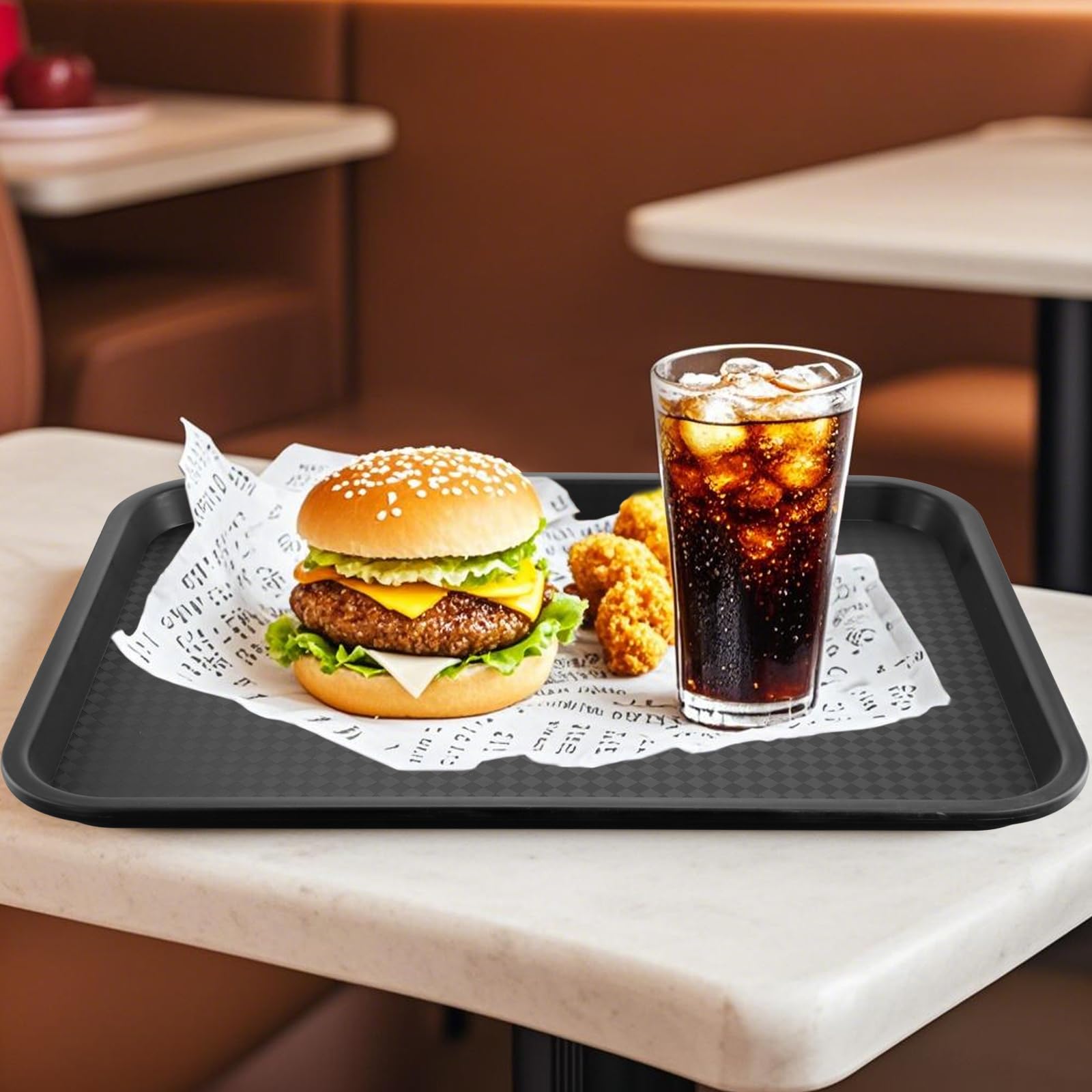 LEXININ 10 vassoi rettangolari in plastica nera per fast food, 41 x 30 cm, vassoi rettangolari per caffetteria, ristorante, fast food