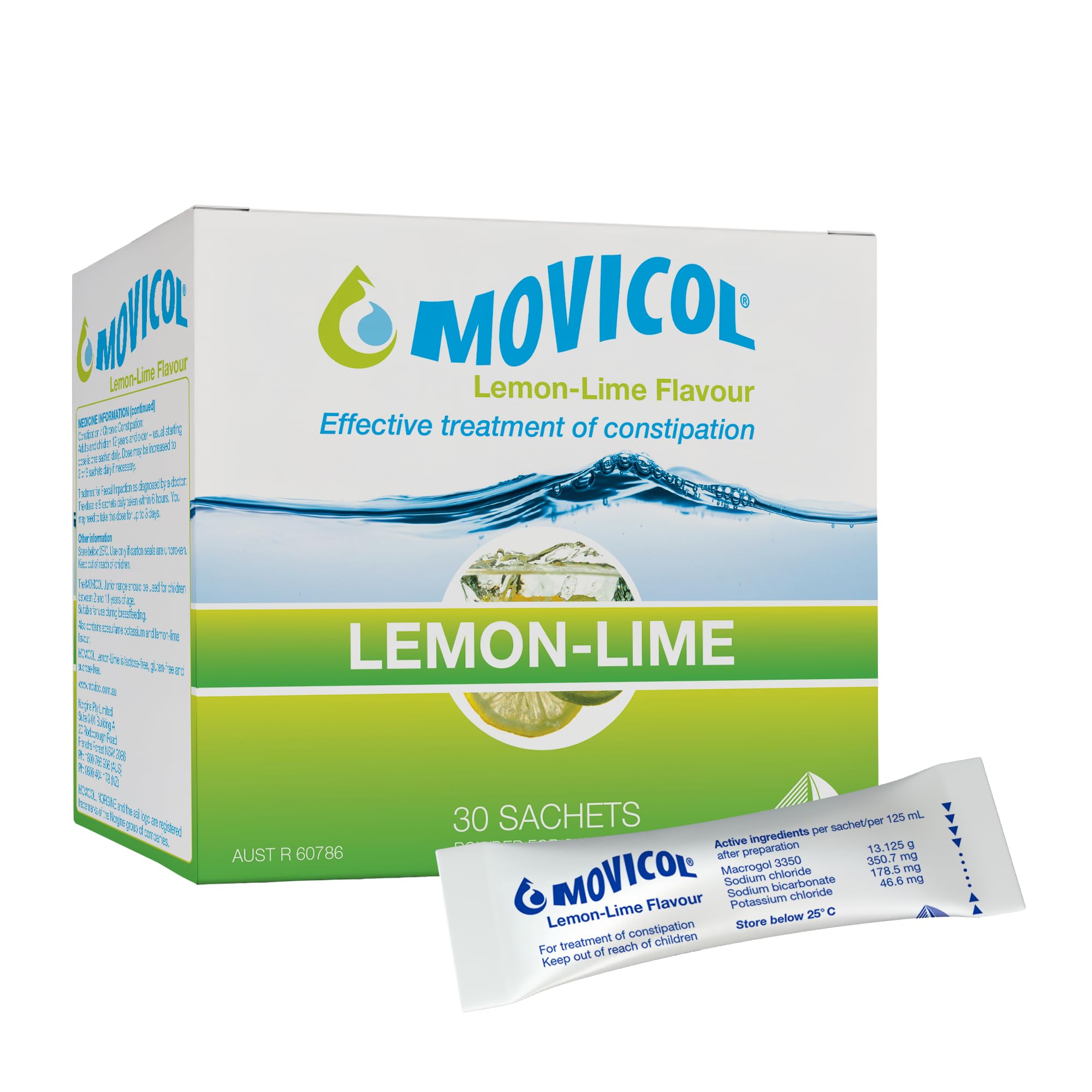 Movicol Sachets for Relieve of Constipation to Restore Comfortable Bowel Movements - Lemon - Lime Flavor - 30 Sachets