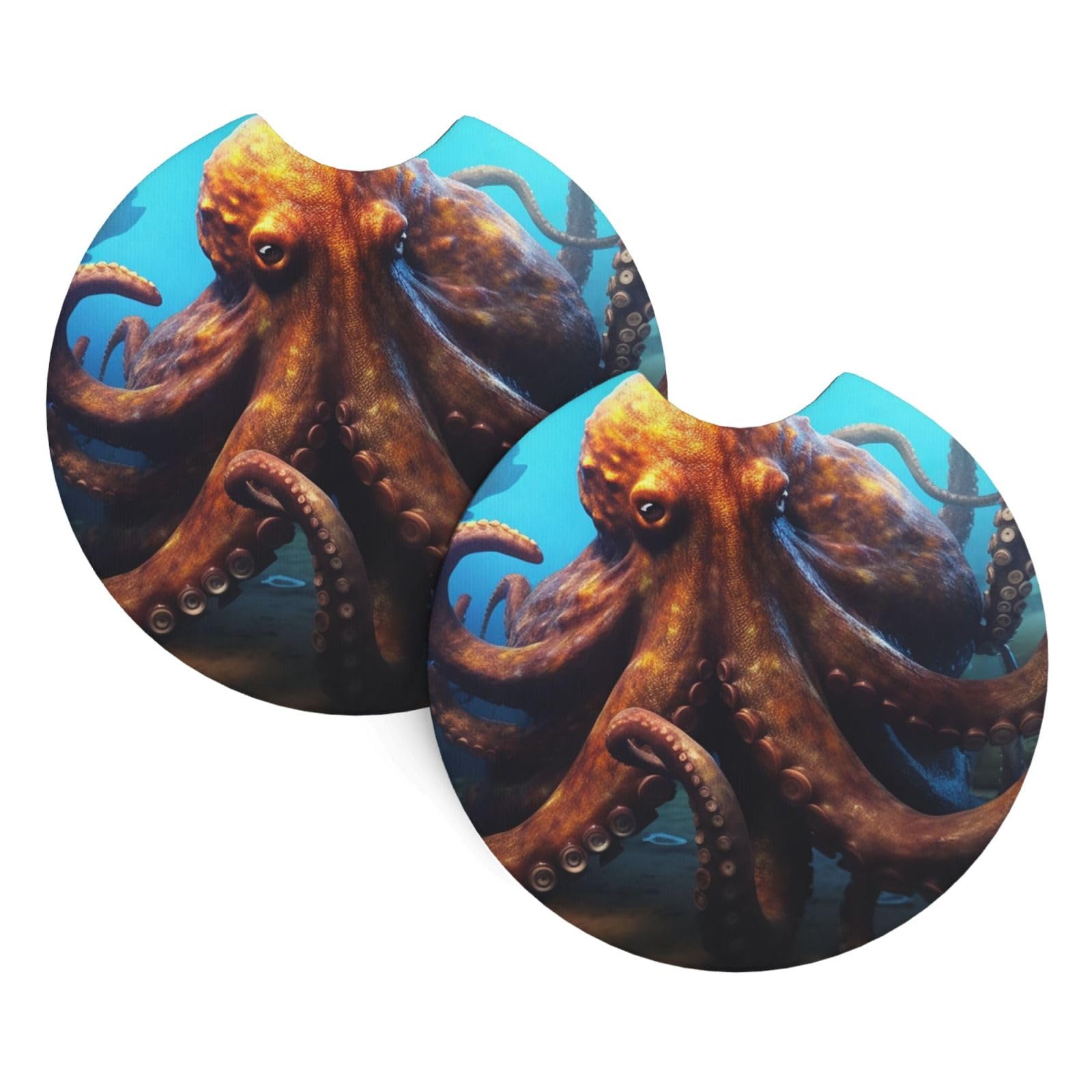 2PCS Car Coaster for Cup Holders Universal Auto Cup Mat Huge Octopus Cup Coaster Pad 2.7" Waterproof Neoprene Non-Slip Cup Holder Coasters Car Interior Accessories for Women Men