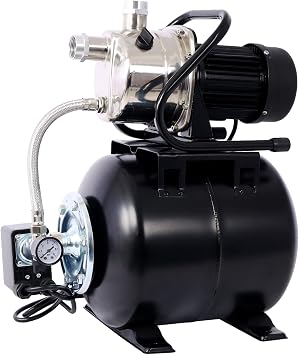 Shallow Well Pump with Pressure Tank, 1.6HP 110V Irrigation Pump, 1320GPH Stainless Steel Garden Water Pump, Automatic Water Booster Jet Pump for Home, Garden, Lawn Black