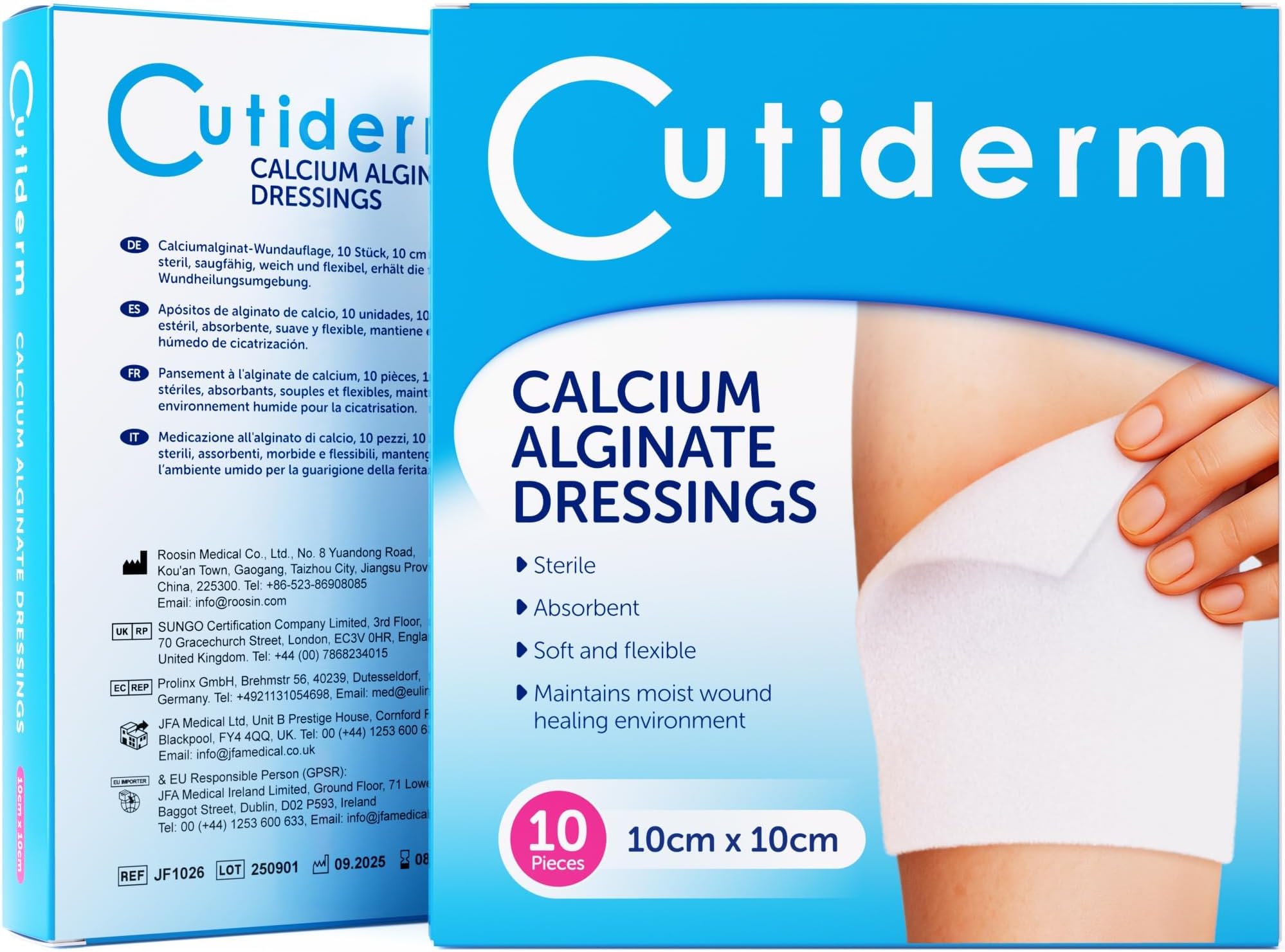 Cutiderm Pack of 10 Calcium Alginate Low Adherent Wound Dressing 10cm x 10cm - Suitable for cuts and lacerations, Post Surgical Wounds, exuding Wound Including venous, arterial and Diabetic ulcers