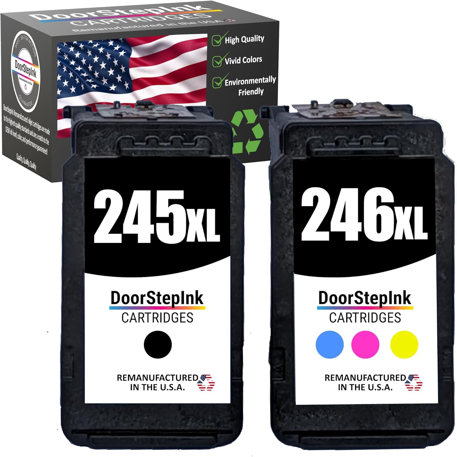 DoorStepInk PG-245XL Black & CL-246XL Color Remanufactured Ink Cartridge Replacement for Canon PG-245XL & CL-246XL - Compatible with Pixma iP2820/MG2924/MX492/TS302/MG2920/MG3020 - High Yield 2-Pack
