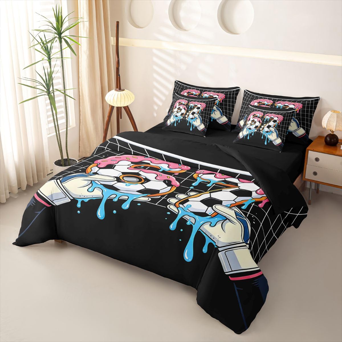 Loussiesd SIX SEVEN 6 7 Ice Cream Football Copripiumino Singolo 7 Pezzi Calcio Set di Biancheria da Letto per Bambini Ragazzi Ragazze Dolce Dessert Bed in a Bag con Copripiumino, Lenzuola, Federe