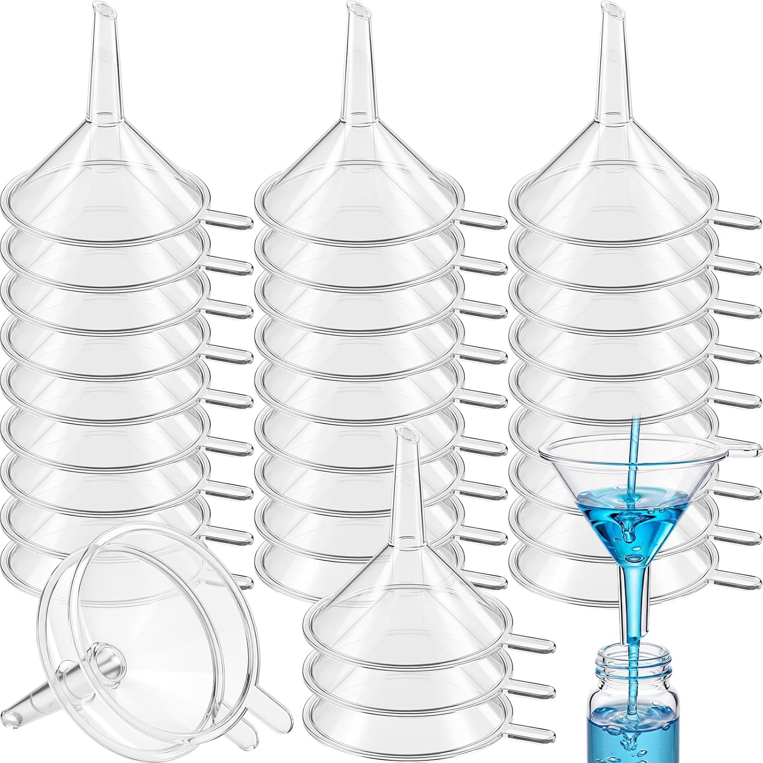 Hoolerry 200 Pcs Small Funnel for Filling Small Bottles 2.16'' Clear Plastic Mini Funnels for Lab Bottles Essential Oils Sand Art Bottle Skin Products Perfumes Spices (2.16'')