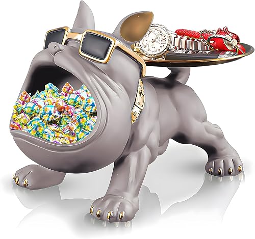 Miniatura 1 de Estatua de bandeja de bulldog francés de resina, cuenco para llaves de plato de caramelo de bulldog, accesorios de bulldog francés, estatuas para