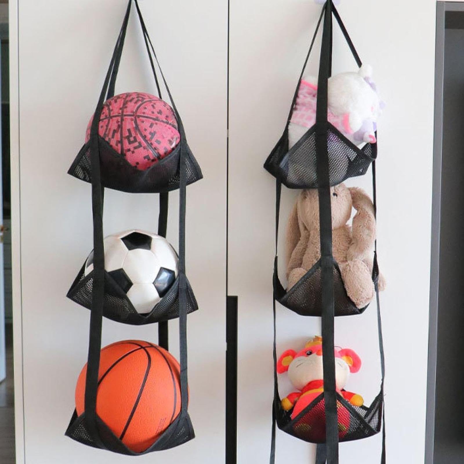 Filet de Rangement Vertical Suspendu pour Ballons de Sport, Sac en Filet à Plusieurs Couches en Polyester Résistant, Idéal pour La Maison, L'école