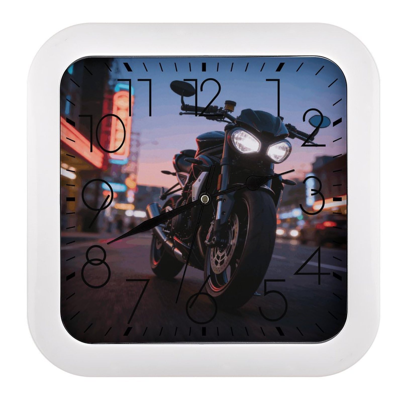 LZQPOEAS Motorcycle Square Wall Clock, 10.2 Inch Battery Operated Silent Non-Ticking Wall Clock, Square Analog Decorative Clock for Home Wall Art, Living Room, Bedroom, and Office