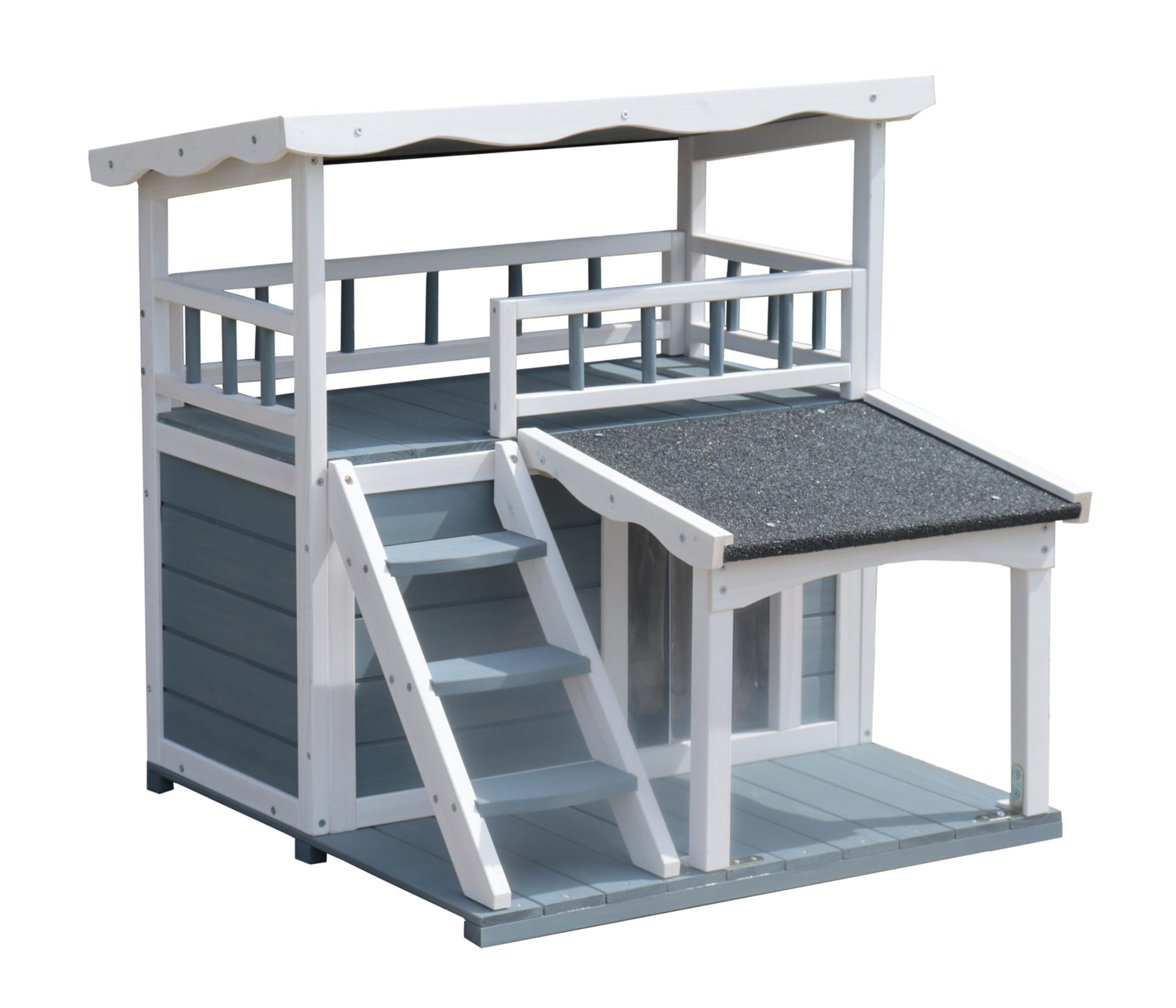Dehner Lieblinge Katzenhaus Maison, Katzenhöhle Outdoor, Hütte für Katzen, robust, ca. 78 x 75 x 73 cm, Tannenholz, grau/weiß
