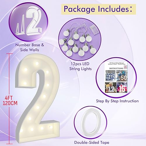 Vista 141 de Marco de números iluminados de 4 pies precortado, números de marquesina gigante, números 7, números de mosaico para globos, decoraciones de Número