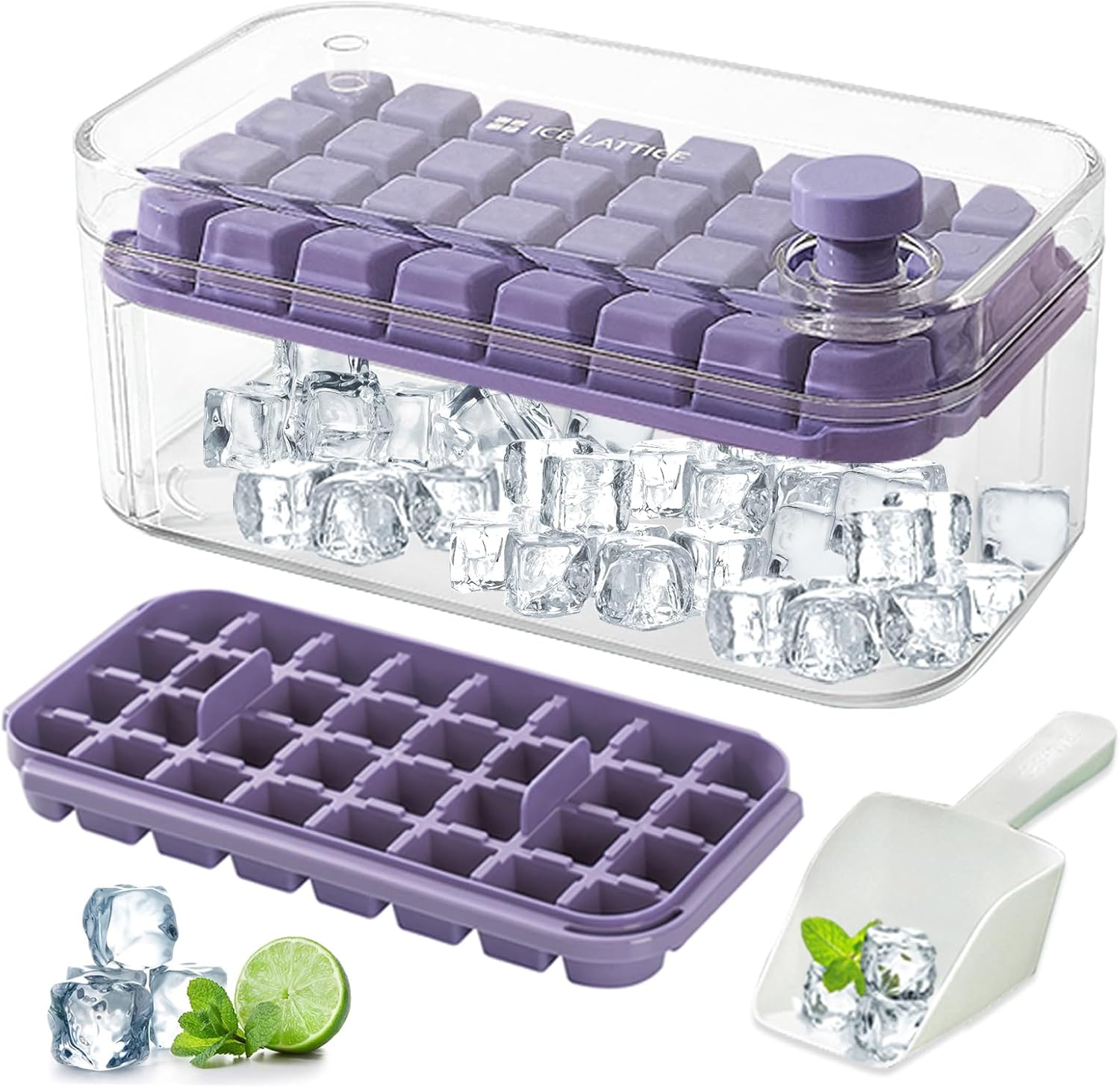 LeadDock Ice Cube Tray with Lid and Bin 2 Pack of Ice