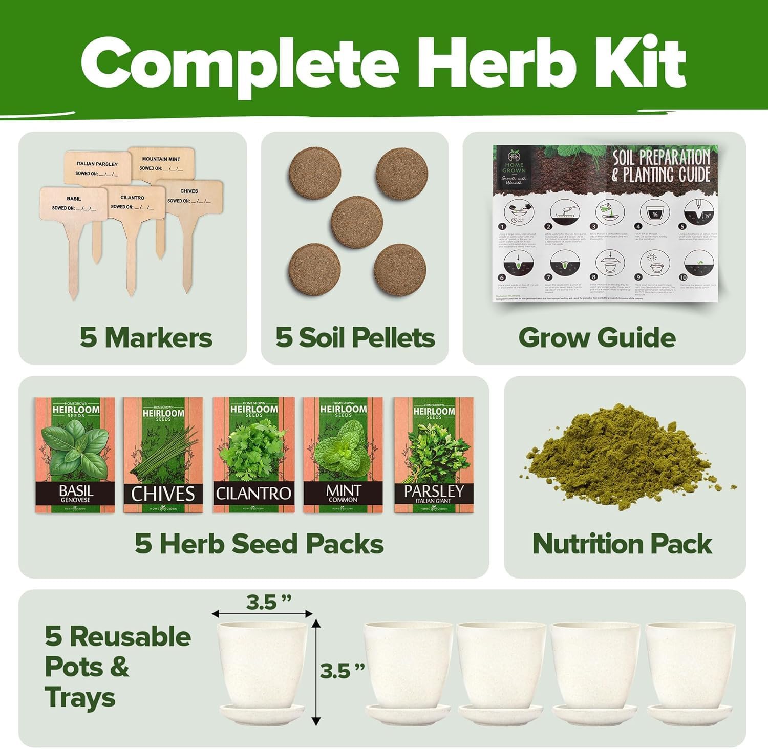 HOME GROWN Indoor Herb Garden Starter Kit & Bonsai Tree Kit