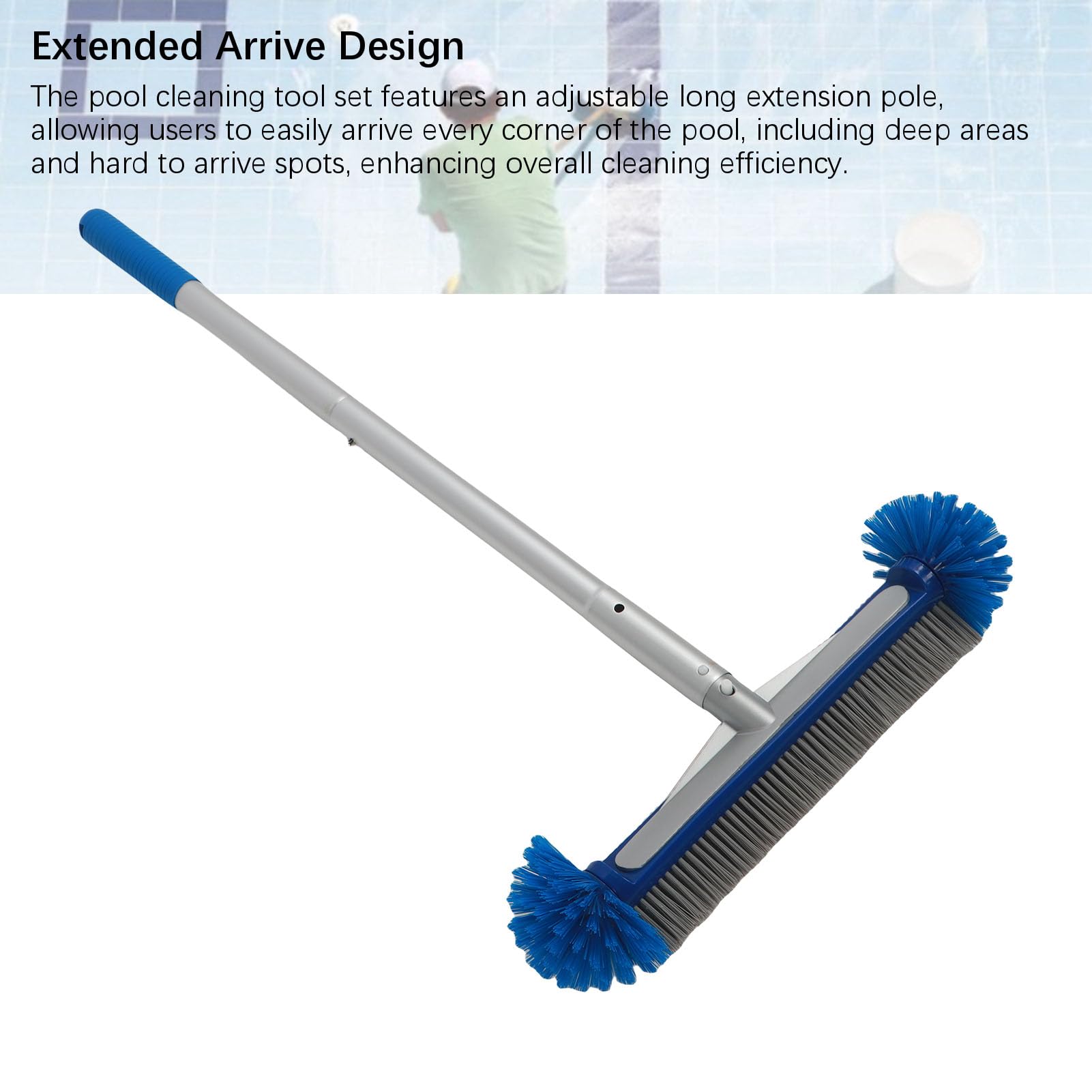 Sorandy Set di Strumenti per la Pulizia della Piscina con Spazzola a 8 Poli Estensione Lunga Regolabile Testa Rotante a 360°, Spazzola per Piscina Resistente Efficiente Rimuove i Detriti per Pareti