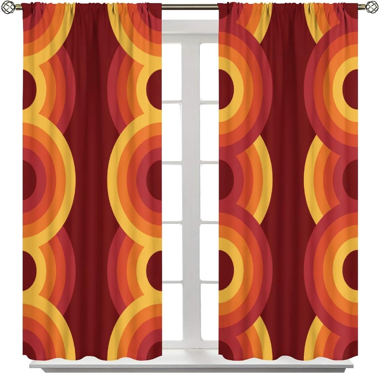 Retro 60S 70S Blackout Curtains，Geometric Orange Modern Abstract Pattern 2 Panel Rod Pocket Window Drapes for Bedroom Living Room Decor 21" W X 45" L