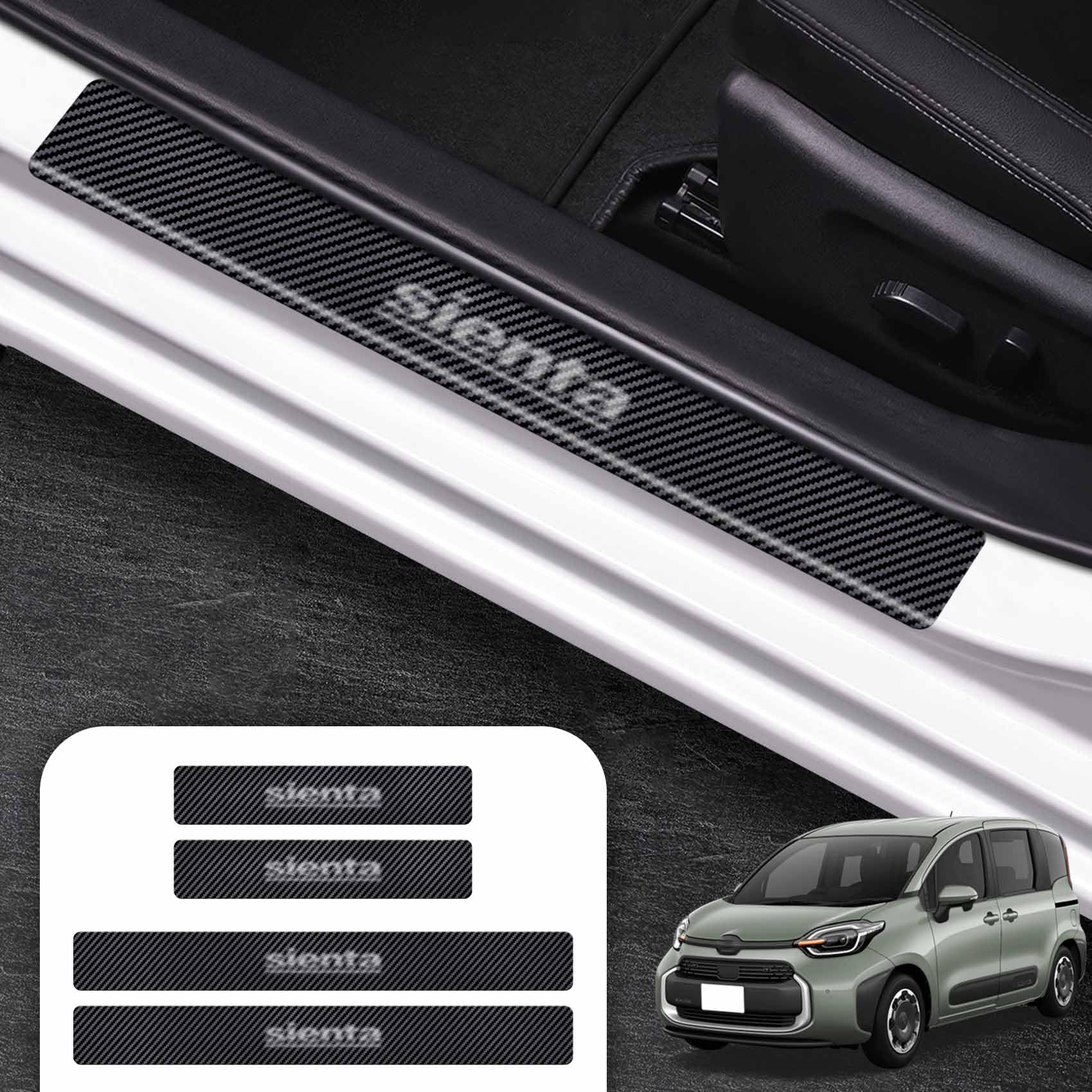 SUVVNE(スヴニ) 新型シエンタ MXP 10系 サイドステップガード SINETA MXP 10系 スカッフプレート (2022年8月~現行)レザー素材 金箔技術 内装アクセサリー 車ドア保護 ドアガードステッカー 日本語取扱説明書付き 4点セット
