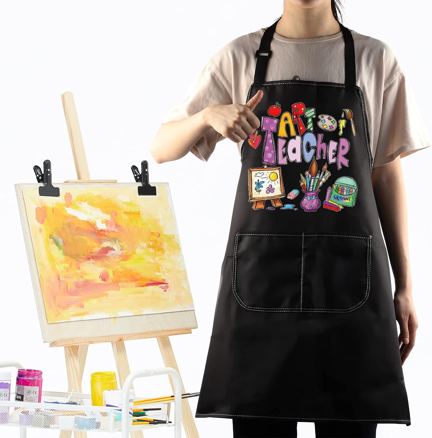 WZMPA Art Teacher Apron With Pockets - Adjustable Artist Painters Apron For Art Lovers image 4