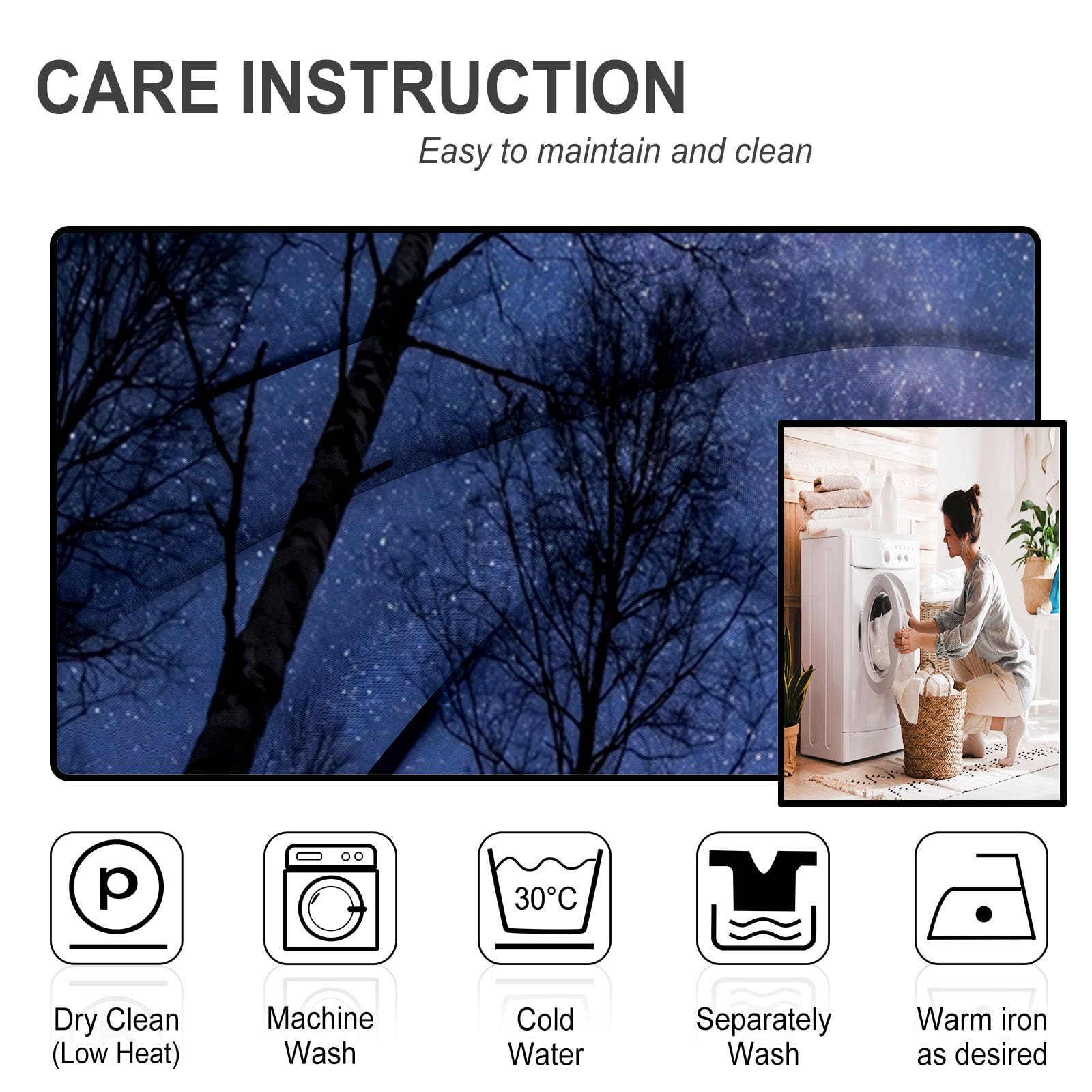 Cortinas Opacas Salon La Naturaleza El Cielo Estrellado,Cortina Bosque Invernal para Dormitorio Decoracion Habitacion,Cortinas Termicas Blackout 140×245cm 2 Paneles,Azul
