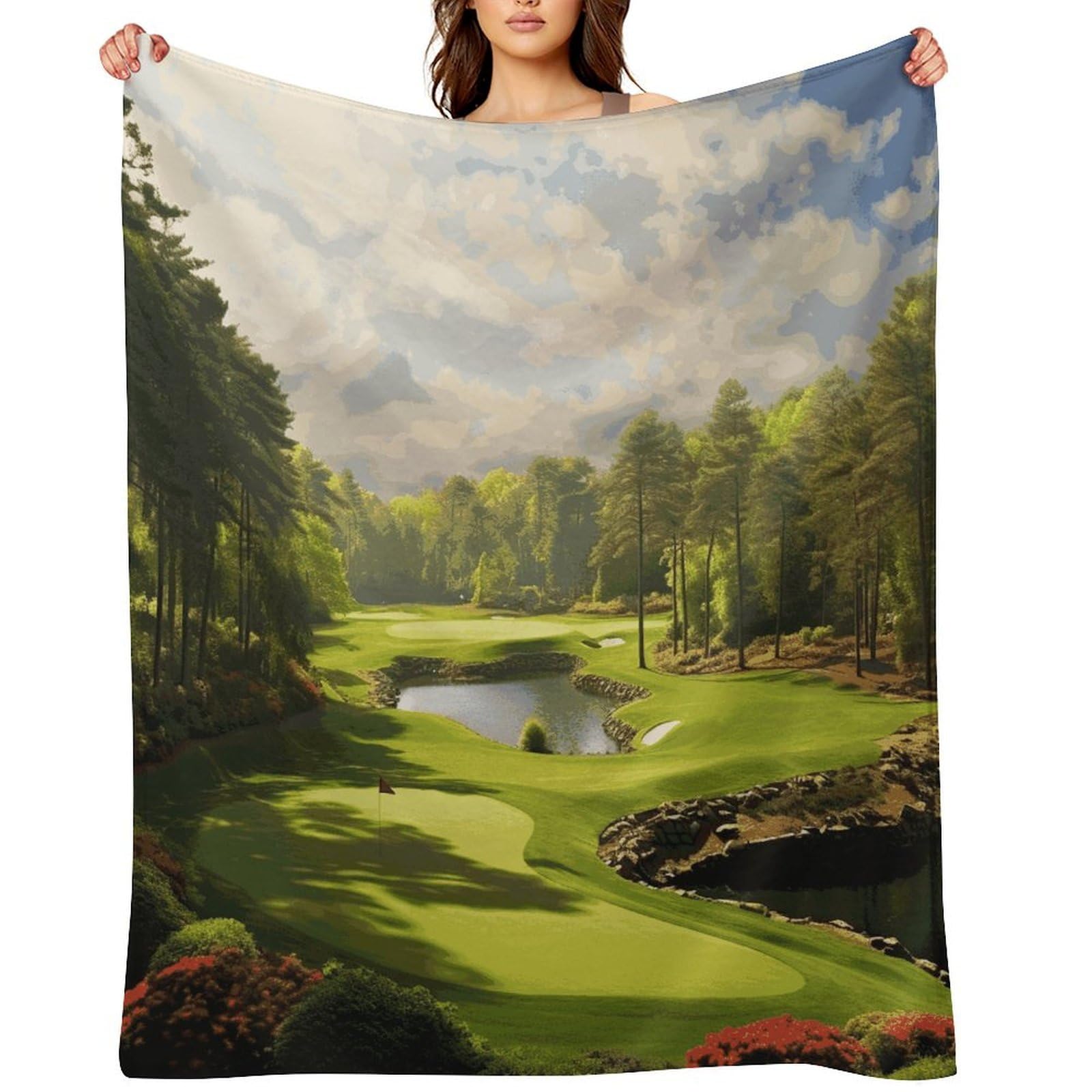 Flannel Fleece Throw Blanket - 50"x60" Super Soft Plush,Lightweight Wrinkle Resistant Cozy Golf Court Blanket for Couch Sofa Bed Travel Camping and Gift