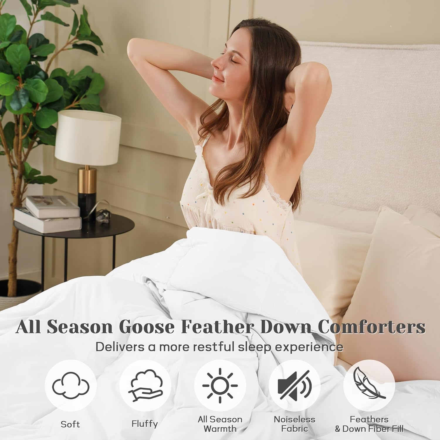 Joysoul Queen Size Down Comforter - All Season Ultra Soft Goose Down & Feather Fiber Fill, Luxury Hotel White Duvet Insert with Corner Tabs (88" X 88") - Image 7