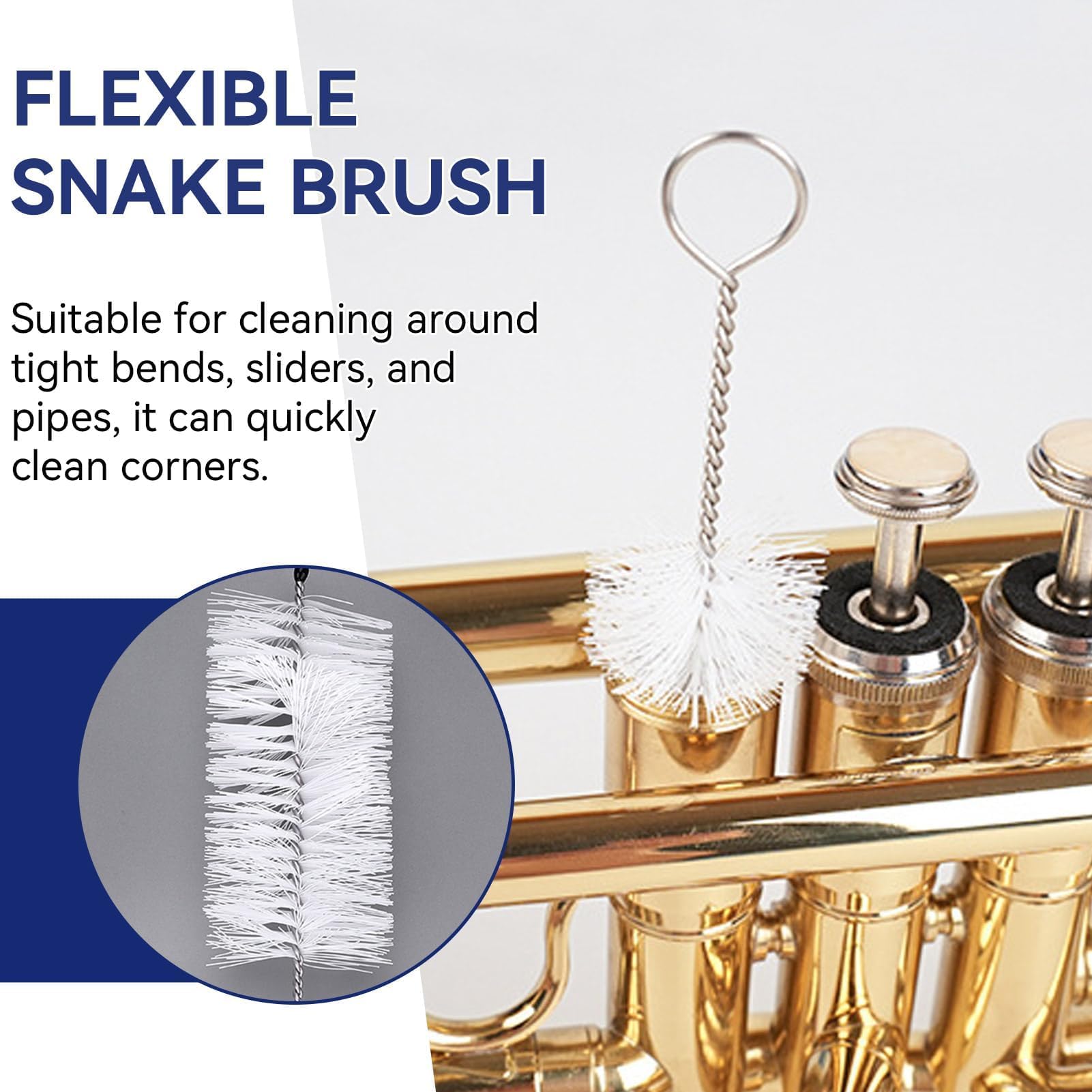 Kit de Limpieza para Trompeta, 4 Pzs/Set Cepillo Serpiente para Boquilla Cepillo Flexible para Válvula con Varilla Limpieza Kit de Limpieza y Mantenimiento para Instrumentos Musicales de Corneta