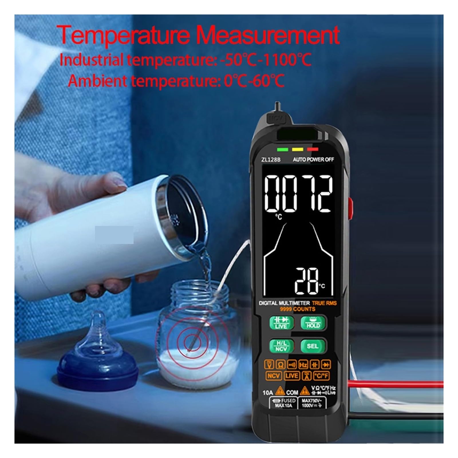 Multímetro De Carga USB Digital Profesional AC DC Detector Voltaje Corriente Pluma Valores Eficaces Verdaderos Capacitancia Temp Rango Automático Lectura Rápida Precisa Sencilla(T1)