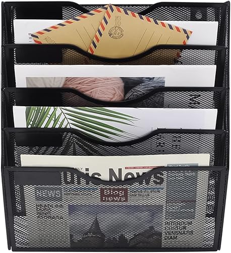 Miniatura 10 de COSYAWN Soporte para archivos de pared, organizador de pared colgante de malla de 3 bolsillos, soporte vertical para carpetas de archivos, revistero