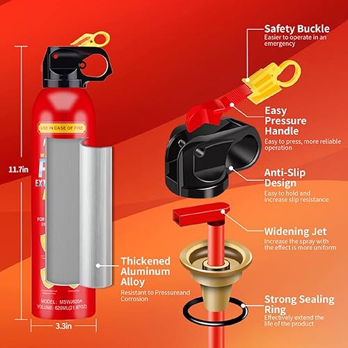 Miniatura 4 de FIOZABI Paquete de 2 extintores de incendios portátiles 4 en 1 con soporte para la casacochecocinagarajehogar, extintores de incendios a base de