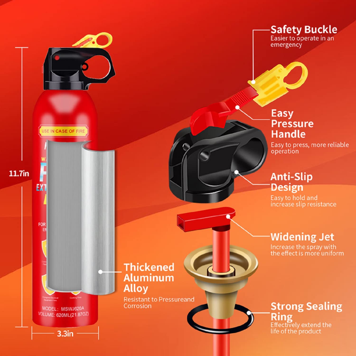 Paquete de 2 extintores portátiles 4 en 1 con soporte para la casa/coche/cocina/garaje/hogar, 0.5-A:21-B:C: 5K extintores a base de agua (620 ml/22 onzas)