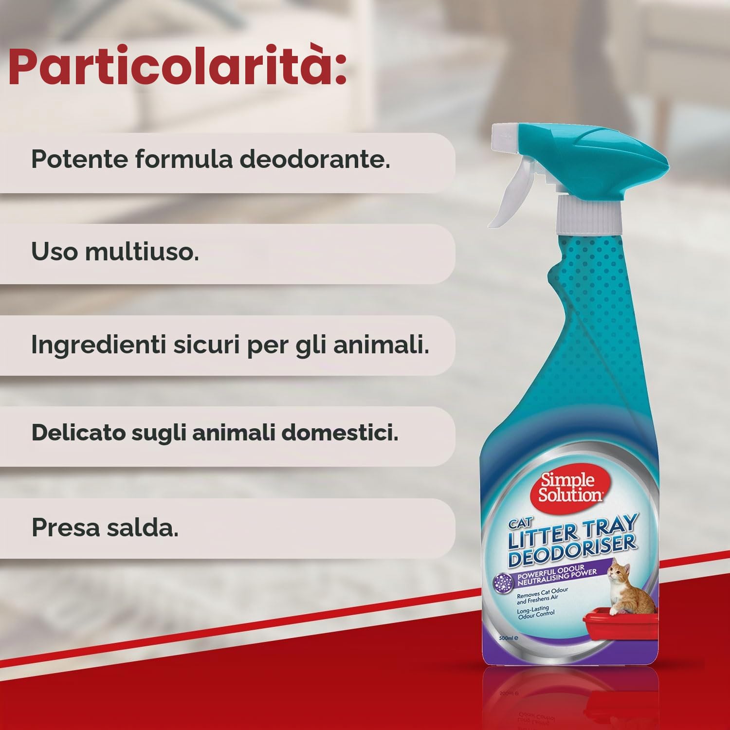 Simple Solution Eliminatore di odori per lettiere per Gatti con Pulizia enzimatica, 500 ml