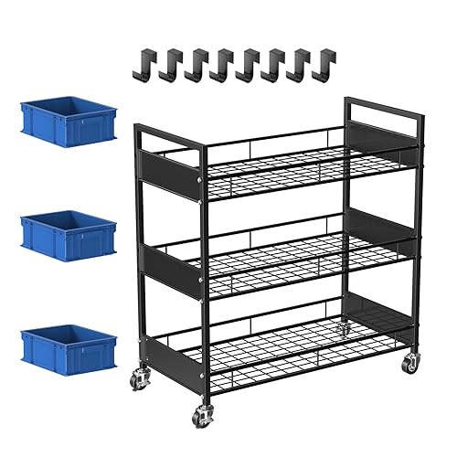 Heavy-Duty 3-Tier Metal Utility Cart with Locking Casters – 330 LBS